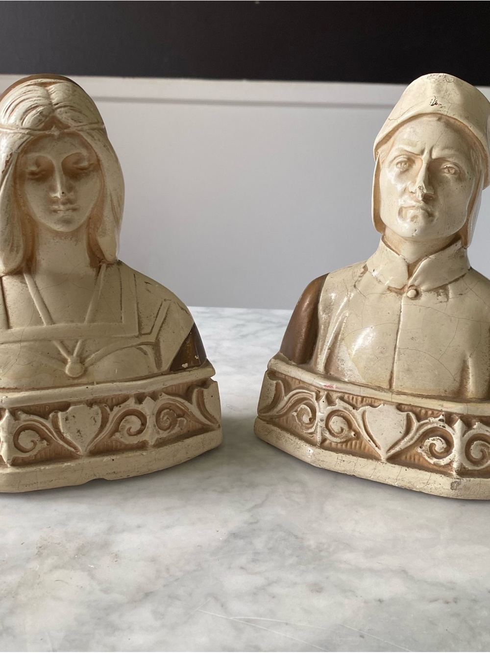Dante And Beatrice Chalkware Bookends VTG